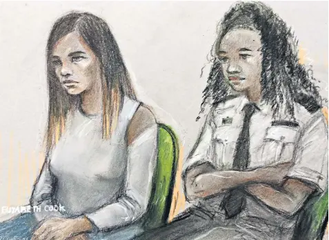  ??  ?? Court artist sketch of Safaa Boular, left, appearing at the Old Bailey in London where she has denied two counts of preparing acts of terrorism