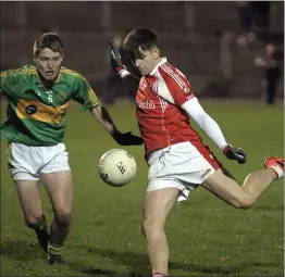  ??  ?? Dromtariff­e’s Daniel O’Keeffe about to shoot a point against St. Michaels in the Co. JAFC quarter final in Mallow. Picture John Tarrant