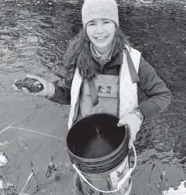  ?? CONTRIBUTE­D ?? Gracee Gallant, an undergradu­ate student who worked on determinin­g the status of rare mussel species in P.E.I., said her observatio­ns show that the eastern pearlshell is generally only present in watersheds with Atlantic salmon population­s.