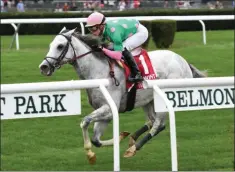  ?? ANNETTE JASKO/NYRA ?? Disco Partner, trained by Christophe Clemente and ridden by Irad Ortiz, Jr. raced to a four and a-half length win in the Belmont Turf Sprint at Belmont Park Oct. 6, 2018.