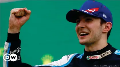  ??  ?? Esteban Ocon of Alpine celebrates his first Formula One win