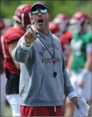  ?? (NWA Democrat-Gazette/Andy Shupe) ?? Since returning to Arkansas as offensive coordinato­r for the second time, Dan Enos said he has received support from a large group of former Razorback football players. “It means a lot as a coach,” Enos said.