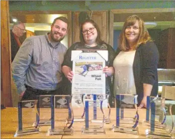  ?? SUBMITTED ?? The Annapolis Valley Register, Valley Journal-advertiser and Tri-county Vanguard, Saltwire Network weekly newspapers in southweste­rn Nova Scotia, brought home a number of Newspapers Atlantic awards June 1. From left are reporter Colin Chisholm,...