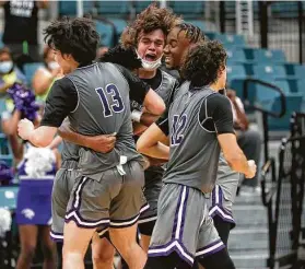  ?? Elizabeth Conley / Staff photograph­er ?? Ridge Point players embrace after their win in the regional quarterfin­als. The Panthers advanced to the region semifinals for the first time in school history.