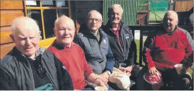  ?? ?? Having a cuppa, while waiting for the results. L-r: Frank Roche, Michael McGrath, Sean Hegarty, Tom Shanahan and Paul Magnier.