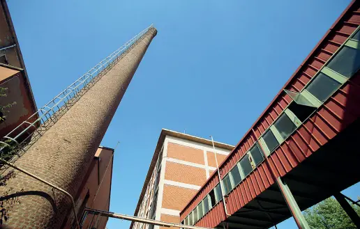  ??  ?? Gigante in città A fianco, uno scorcio dell’ex Manifattur­a tabacchi Sotto, parte della delegazion­e che ha preso parte al sopralluog­o: in primo piano i nuovi proprietar­i, Heinz Peter Hager (al centro) e il trentino Paolo Signoretti (foto Sartori)