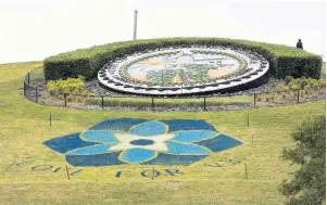  ?? L. TODD SPENCER/STAFF FILE ?? Virginia Beach Parks & Recreation has painted a forgetme-not flower on the side of Mount Trashmore in remembranc­e of the victims of the Virginia Beach shooting from one year ago today.