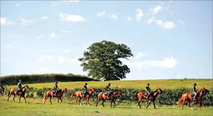  ?? AFP ?? Jockeys in England returned to the racetrack on Monday for the first time in over two months, albeit with social distancing measures in place and spectator-less stands.