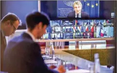  ?? POOL/AFP ?? European Parliament president David Sassoli speaks at a European Council meeting via video link on an economic rescue plan on June 19.
