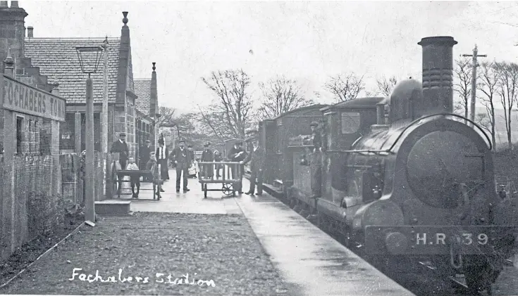  ??  ?? TRAIN NOW STANDING: Fochabers Station on the Highland line, pictured around the turn of the 20th Century. Copies of the book are available at hrsoc.org.uk