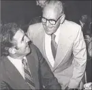  ??  ?? Jack Pinto / Times Union archive Joe Bruno with state Sen. Doug Hud son in 1976.