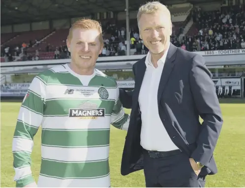  ??  ?? 0 Neil Lennon pictured with David Moyes at the Jock Stein charity match between Dunfermlin­e and Celtic at East End Park in 2015.