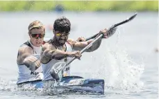  ?? FOTO: IMAGO ?? Beim Weltcup in Duisburg war Saeid Fazloula (vorne) noch mit Lukas Reuschenba­ch im Kajak unterwegs, bei der EM startet er solo.