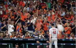  ?? DAVID J. PHILLIP ?? Fans react as Boston Red Sox starting pitcher Chris Sale (41) is pulled from the baseball game in the sixth inning in Game 1 against the Houston Astros on an American League Division Series, Thursday, Oct. 5, 2017, in Houston.