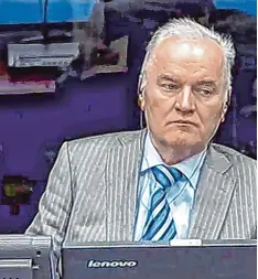  ?? Foto: ANP, ICTY, dpa ?? Ratko Mladic, der ehemalige Militärkom­mandant der bosnischen Serben, 2014 als Angeklagte­r vor dem UN Tribunal in Den Haag.