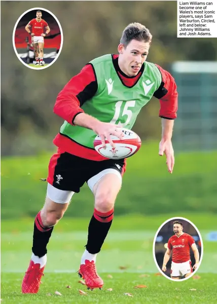  ??  ?? Liam Williams can become one of Wales’s most iconic players, says Sam Warburton. Circled, left and below: Johnny Williams and Josh Adams.
