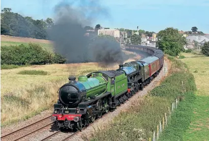  ?? ED WEAVER ?? ‘B1’ No. 61306 Mayflower and ‘Jubilee’ No. 45596 Bahamas pass Burgs Lane, Bayston Hill, Shrewsbury on September 8 with a Steam Dreams special from Holyhead to Paddington via Hereford, Chepstow and Stroud.