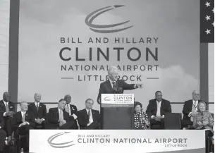  ?? Associated press ?? Former President Bill Clinton speaks at ceremonies May 3, 2013, in Little Rock to dedicate the Bill and Hillary Clinton National Airport. With his party now holding all of the levers of power in Arkansas politics, Sen. Jason Rapert, a Republican state...