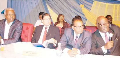  ??  ?? L-R: Doyin Salami,non-executive director, Prestige Assurance Plc: Gopalan Raghu, non-executive director:balla Swamy,managing director; Muftau Oyegunle, acting chairman during the 49th Annual General Meeting of Prestige Assurance Plc, held in Lagos recently