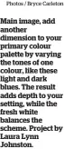  ?? Photos / Bryce Carleton ?? Main image, add another dimension to your primary colour palette by varying the tones of one colour, like these light and dark blues. The result adds depth to your setting, while the fresh white balances the scheme. Project by Laura Lynn Johnston.