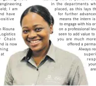  ?? ?? Risuna Mabasa, Planning Analyst at Bridgeston­e Southern Africa