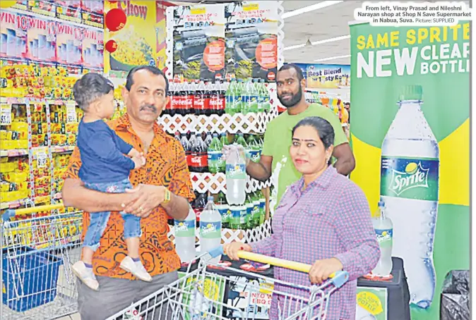  ?? Picture: SUPPLIED ?? From left, Vinay Prasad and Nileshni Narayan shop at Shop N Save Supermarke­t in Nabua, Suva.