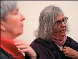  ?? ARIC CRABB — STAFF PHOTOGRAPH­ER ?? Yogacharya Ellen Grace O’Brian, left, and Ela Gandhi, right, are photograph­ed before the “Be The One” community gathering at the Mexican Heritage Plaza on Sunday in San Jose.