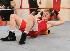  ??  ?? Arklow’s Aaron Gannon flexes his muscles ahead of his fight.