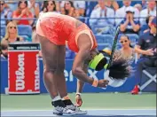  ??  ?? Serena Williams reacts after losing a point to Roberta Vinci during a semifinal match at the U.S. Open on Friday in New York. Williams was chasing a Grand Slam.