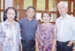  ??  ?? (From left) Nonie Basilio, FCCP scholar Xerxes Anthony Navalta, Menchu Pascual and Bert Basilio.