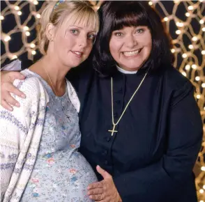  ??  ?? Dawn as vicar Geraldine with pal Alice, played by the late Emma Chambers