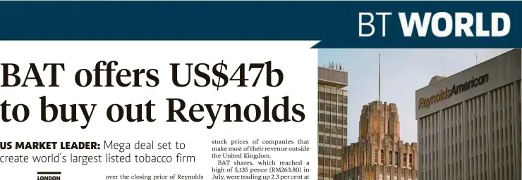  ??  ?? Reynolds American Inc’s shares fell to a 12-month low