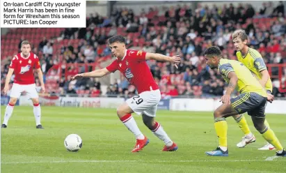  ??  ?? On-loan Cardiff City youngster Mark Harris has been in fine form for Wrexham this season PICTURE: Ian Cooper