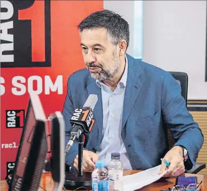  ?? MANÉ ESPINOSA ?? Josep Maria Bartomeu repasó ayer la actualidad barcelonis­ta en RAC1