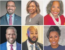  ?? PROVIDED ?? Fourth ward candidates (clockwise from top left) Prentice Butler, Ebony D. Lucas, Helen West, Tracey Bey, Lamont Robinson and Matthew “Khari” Humphries.