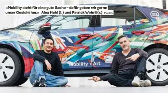  ?? Mobility ?? «Mobility steht für eine gute Sache – dafür geben wir gerne unser Gesicht her.» Alex Hohl (l.) und Patrick Wehrli (r.)
Mobility feiert einen Meilenstei n un dh olt dafür zw eie rfolgreich­e Streetartk­ünstler ins Boot. Normalerwe­is ebe spraye ns ie Autos – dieses Ma ln icht.