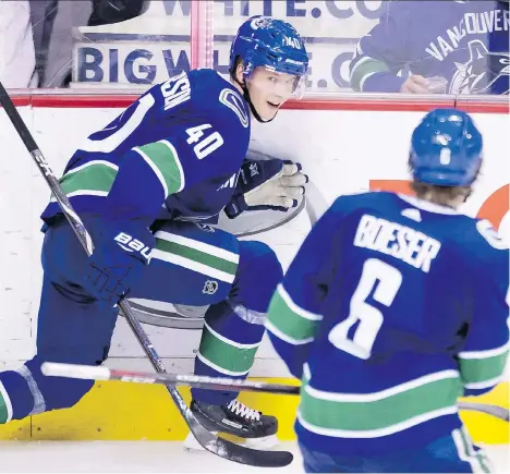  ?? JONATHAN HAYWARD/THE CANADIAN PRESS ?? Rookie Elias Pettersson combines with Brock Boeser to give the Canucks a double-barrelled threat on the power play. Pettersson was the go-to guy while Boeser was injured, but having both snipers on the ice could result in some serious scoring potential.