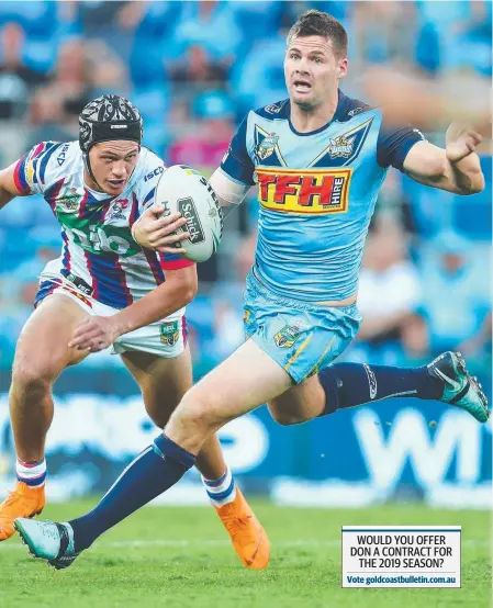  ?? Picture: GETTY IMAGES ?? Anthony Don runs the ball during the Titans victorious clash against the Newcastle Knights on Saturday.