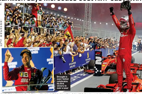  ??  ?? Drought is over: Vettel celebrates his first victory in over a year