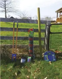  ??  ?? Solar fence installati­on goes more easily if you gather all the tools you’ll need beforehand, including posthole diggers, netting, tape, T-posts and other materials.