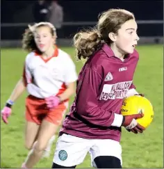  ??  ?? Piercestow­n goalkeeper Ella Crotty clearing her lines.