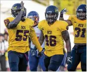  ?? CONTRIBUTE­D ?? Defensive end Todney Evans (left), a former Atlantic High School standout, is one of the leaders on the BethuneCoo­kman defense.