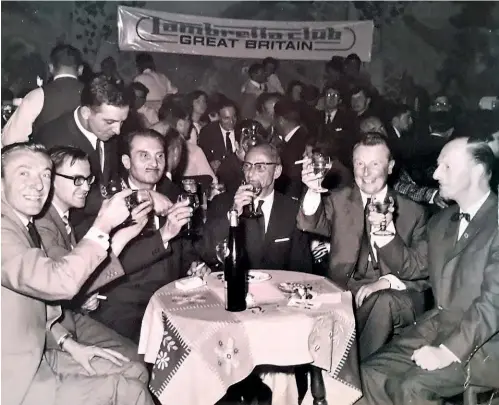  ??  ?? Above: Bob Wilkinson on the l eft with heads of European Lambretta clubs meeting i n Belgium at a rally.