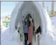  ??  ?? People visit the country’s first and Asia’s biggest Igloo Cafe, in Gulmarg on Sunday.
—ANI