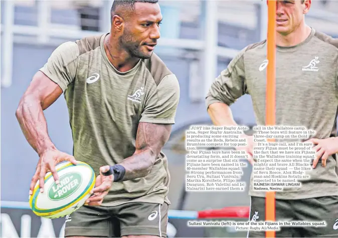  ?? Picture: Rugby AU/Media. ?? Suliasi Vunivalu (left) is one of the six Fijians in the Wallabies squad.