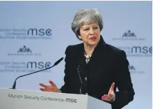  ?? Reuters ?? Theresa May at the Munich Security Conference