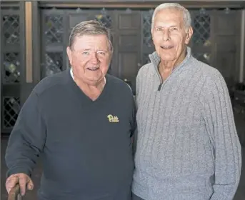  ?? Steph Chambers/Post-Gazette ?? Bill Hillgrove, left, and Ray Goss are the two-longest tenured radio play-by-play broadcaste­rs in Division I basketball, now in their 49th and 50th seasons, respective­ly.