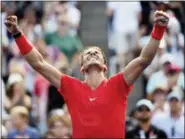  ?? NATHAN DENETTE — THE CANADIAN PRESS VIA AP ?? Rafael Nadal, of Spain, celebrates after defeating Stefanos Tsitsipas, of Greece, in the final of the Rogers Cup men’s tennis tournament in Toronto Sunday.