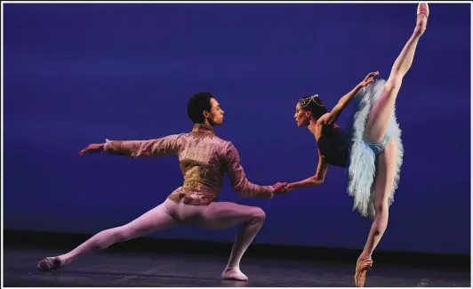  ?? (AP/Alessandra Tarantino) ?? Russian ballerina Olga Smirnova (right) and Dutch National Ballet’s soloist Victor Caixeta perform Monday during a benefit show for Ukraine at the San Carlo Theater in Naples, Italy.