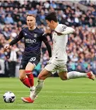  ?? ?? > Tottenham forward Son strikes the winning goal against Luton, above, while Burnley’s Dara O’Shea rises highest to score the equaliser for Burnley at Chelsea, below